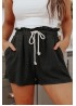 Black Paperbag Waist Drawstring Linen Blend Casual Shorts
