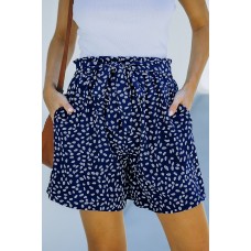 Blue Spotted Print Loose Casual High Waist Shorts