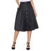 Elegant Retro Style Buttons Front Flared Midi Skirt in Black