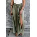 Green Adjustable Drawstring Smocked Waist Maxi Skirt
