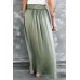 Green Adjustable Drawstring Smocked Waist Maxi Skirt