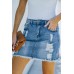 Blue Distressed Raw Hem Denim Mini Skirt