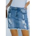 Blue Distressed Raw Hem Denim Mini Skirt