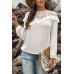 White Hollow-out Ruffle Long Sleeve Blouse