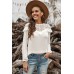 White Hollow-out Ruffle Long Sleeve Blouse
