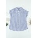 Blue Short Sleeve Buttoned Striped Print Blouse