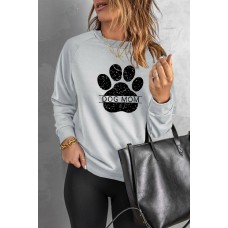 Gray DOG MOM Claw Print Long Sleeve Graphic Sweatshirt